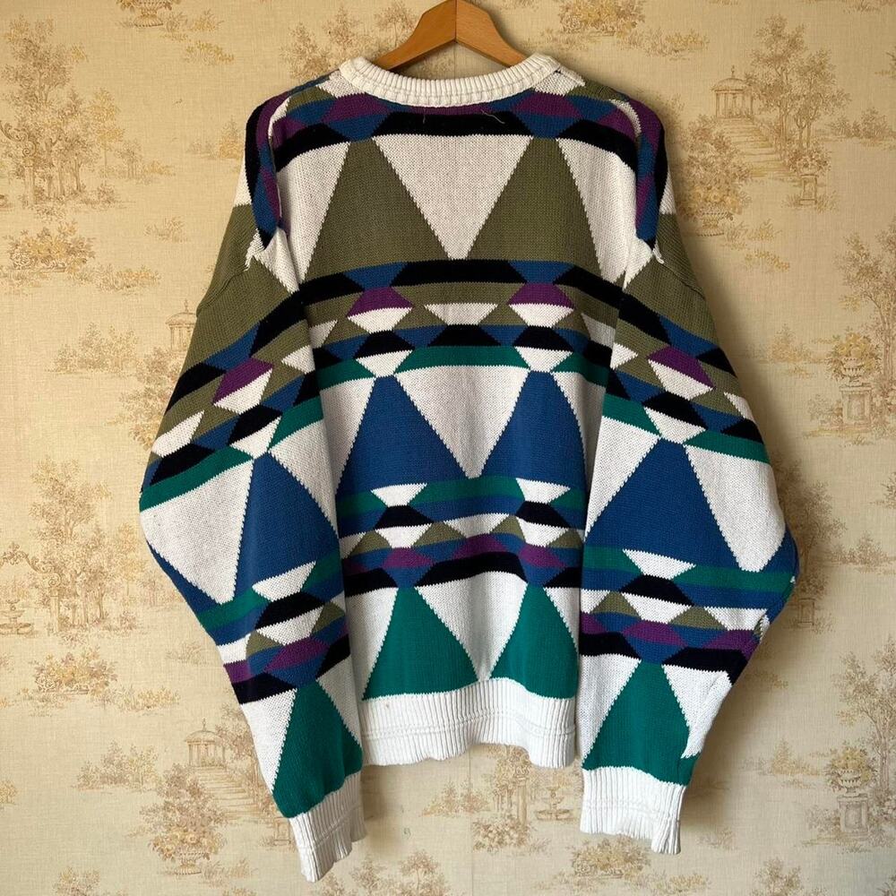 Vintage 90s Jantzen Geometric Sweater | Heavyweight Colorblock Knit | XL - Picture 5 of 8